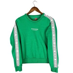 Guess Los Angeles Green Crewneck Sweatshirt Logo Tape Sleeve Mens S Y2K Preppy